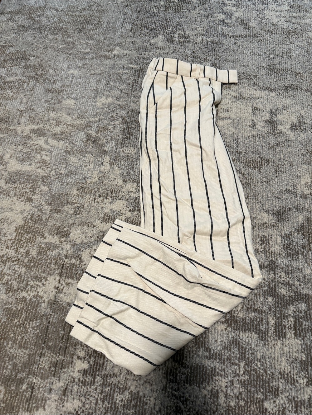 Cream and Black Striped Casual Pants